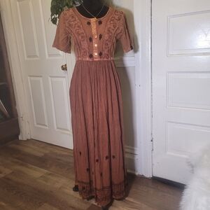 90s Vtg Fairy Whimsy Goth Maxi Embroidered Hippie Dress M.P.H/t200
